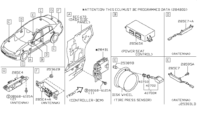 2004 Infiniti G35 Body Control Module Controller Assembly Diagram for 284B1-AM821