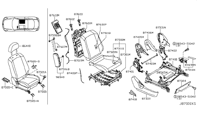 2005 Infiniti G35 Device-RECLINING,R Seat Outside Diagram for 87401-AL000