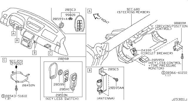 2006 Infiniti G35 Print Board Assembly-Remote Diagram for 285A1-5Y701