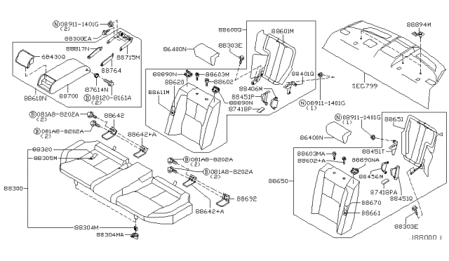 2004 Infiniti G35 STOPPER Cushion Rear Seat R Diagram for 88304-51E00