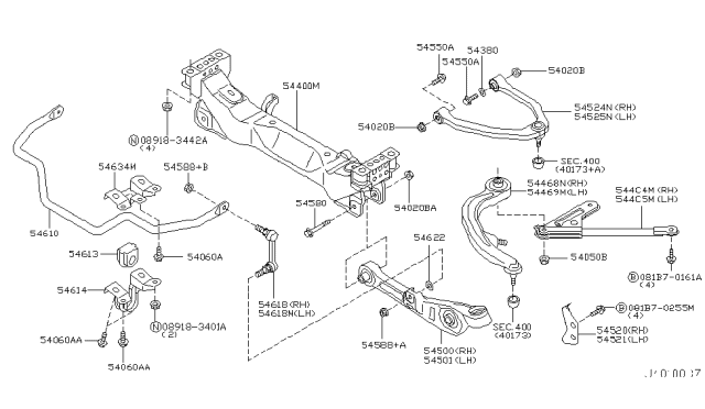 2004 Infiniti G35 Front Right Upper Suspension Link Complete Diagram for 54524-AL500