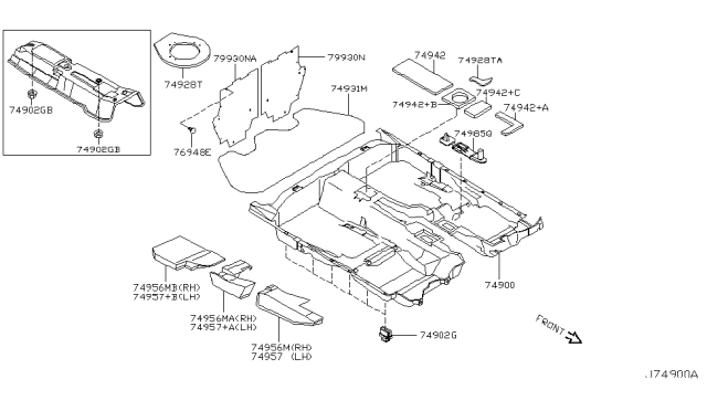 2005 Infiniti G35 SPACER-Floor Side,L Diagram for 74957-AL500