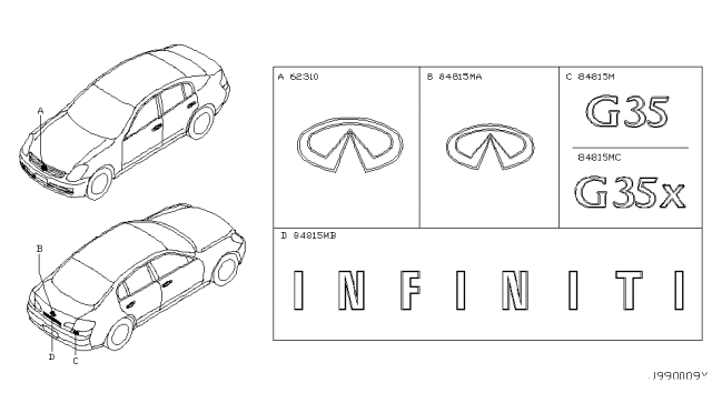 2005 Infiniti G35 Grille Emblem (Front) Diagram for 62892-AM800