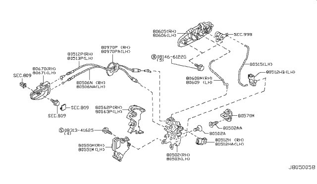2006 Infiniti G35 Cable-Lock Knob,RH Diagram for 80512-AL510