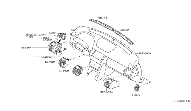 2004 Infiniti G35 Grille-Front Defroster,LH Diagram for 68743-AL500