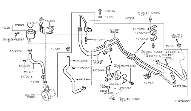 2003 Infiniti G35 Power Steering Pressure Hose & Tube Assembly Diagram for 49720-AM600