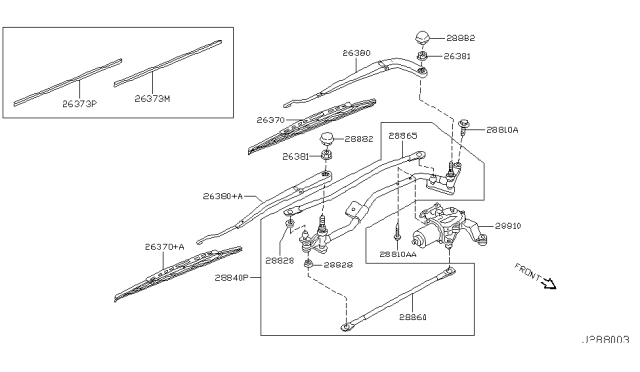 2003 Infiniti M45 Window Wiper Blade Assembly Diagram for 28890-CR905