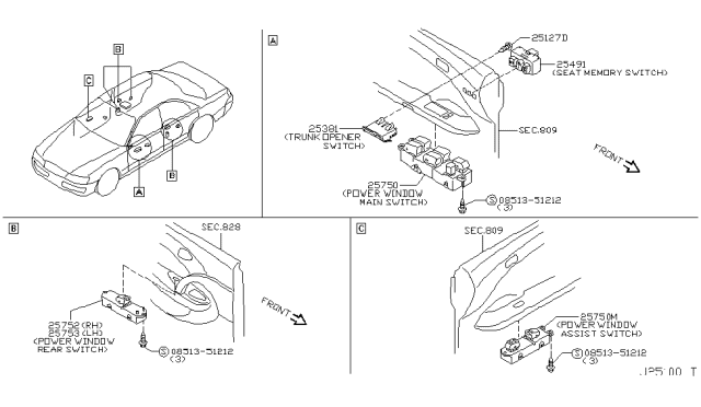 2004 Infiniti M45 Rear Power Window Switch Assembly, Left Diagram for 25431-CR900