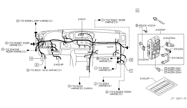 2003 Infiniti M45 Clip-Wiring Harness Diagram for 24019-AG000