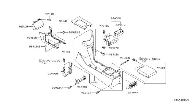 2004 Infiniti M45 Console-Armrest Lid Cover Top Diagram for 96920-CR900