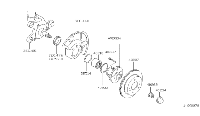 2003 Infiniti M45 Road Wheel Hub Assembly, Front Diagram for 40202-4P000