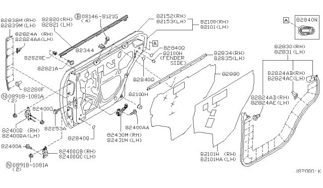 2004 Infiniti M45 Hinge Assy-Rear Door Diagram for 82401-AG000