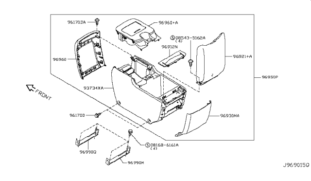 2013 Infiniti QX56 Console Box Lid Diagram for 96921-1LA0B