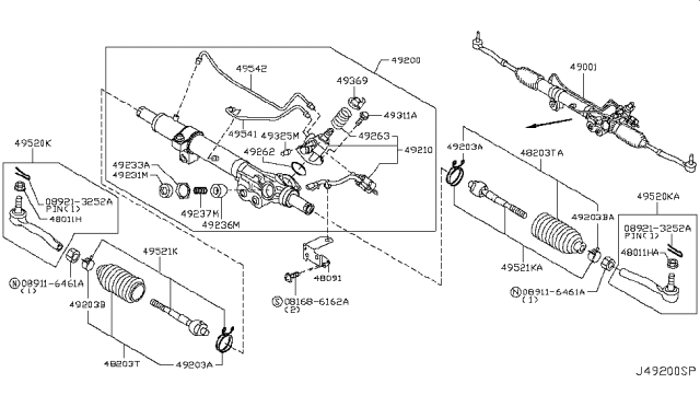 2013 Infiniti QX56 Power Steering Gear & Linkage Assembly Diagram for 49001-1LA1C
