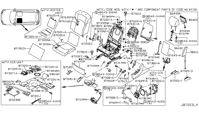 2016 Infiniti QX80 Front Seat Switch Assembly, Left Diagram for 87066-1LD8A