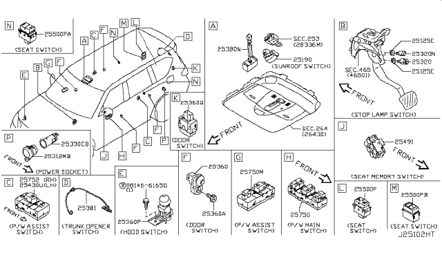 2015 Infiniti QX80 Seat Switch Assembly Diagram for 25500-1LA0A