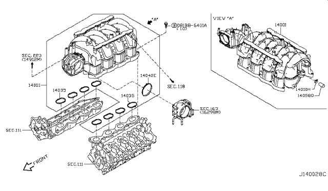 2014 Infiniti QX80 Gasket-Manifold To Cylinder Head Diagram for 14035-1LA0A