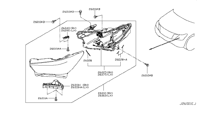 2019 Infiniti QX80 Headlamp Assembly Right Diagram for 26010-6GW0A