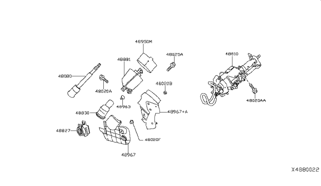 2019 Infiniti QX50 Joint Assy-Steering Column,Lower Diagram for 48080-5NA0A