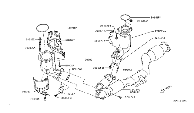 2015 Infiniti QX60 Catalyst Converter Assembly Diagram for 208A3-3KF0A