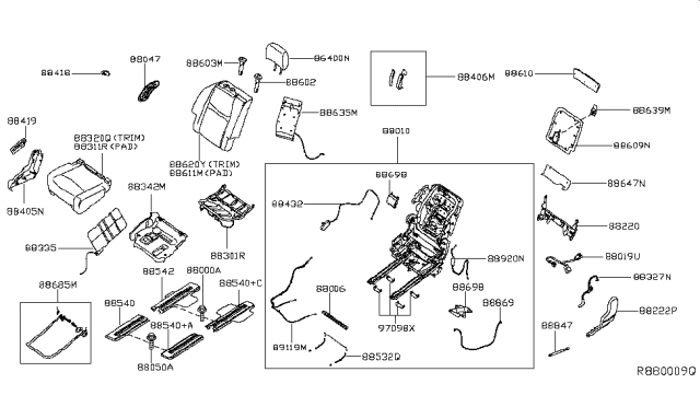 2014 Infiniti QX60 Heater Unit Assy-Rear Seat Back Diagram for 88635-3JA1A