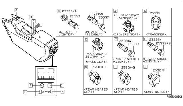 2015 Infiniti QX60 Heat Seat Switch Assembly Diagram for 25500-3JA0A