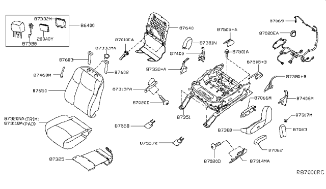 2016 Infiniti QX60 Seat Lumbar Switch Assembly Diagram for 87317-3KN6A
