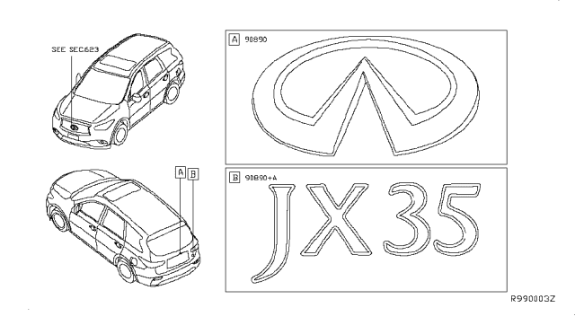 2014 Infiniti QX60 Emblem & Name Label Diagram 1