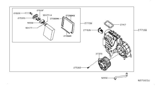 2013 Infiniti JX35 Blower Assembly Rear Diagram for 27375-3KA0A