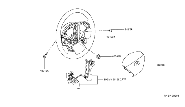 2019 Infiniti QX60 Less Pad Steering Wheel Assembly Diagram for 48430-9NP1A