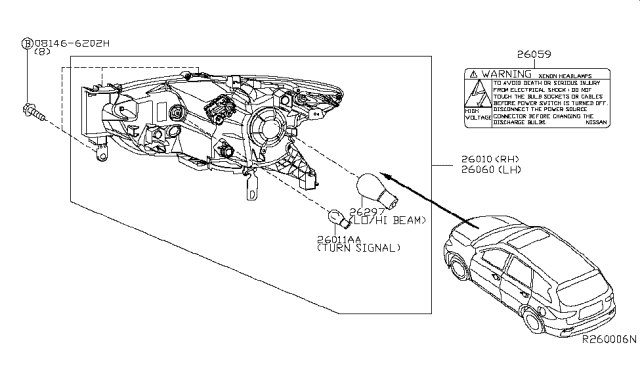 2018 Infiniti QX60 Headlamp Assembly Right Diagram for 26010-9NR0A