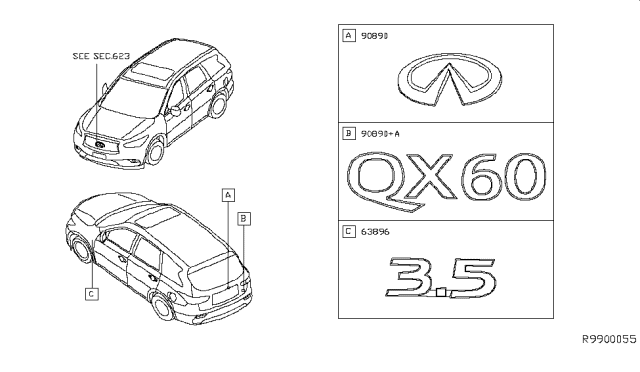 2015 Infiniti QX60 Emblem & Name Label Diagram