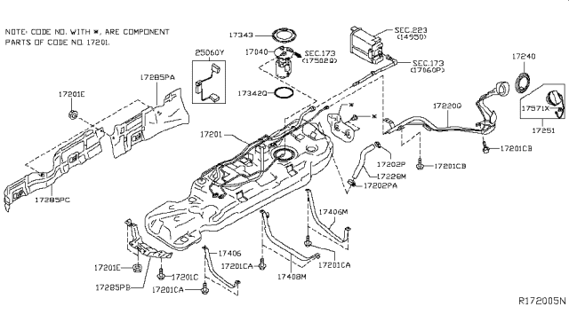 2013 Infiniti JX35 In Tank Fuel Pump Diagram for 17040-3KA1B