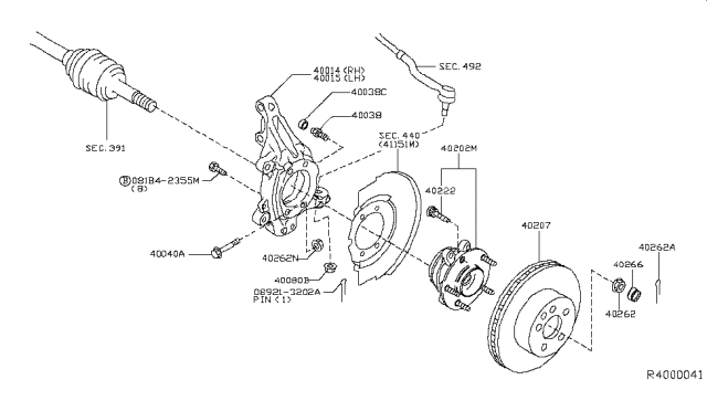 2016 Infiniti QX60 Road Wheel Hub Assembly, Front Diagram for 40202-3JA0A