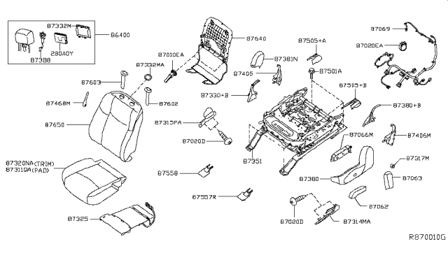 2017 Infiniti QX60 Front Seat Slide Switch Knob, Left Diagram for 87062-3JA4B