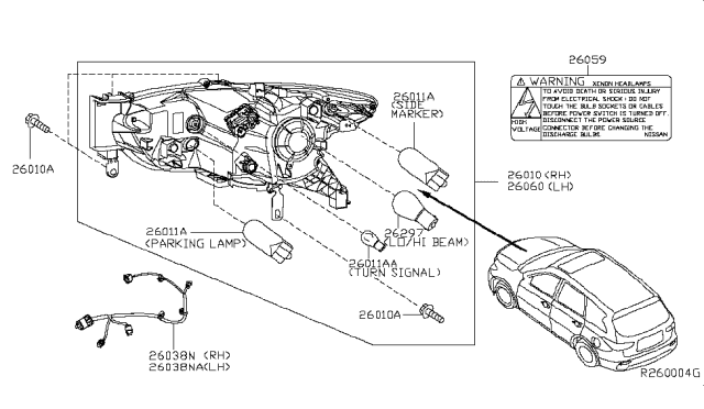 2017 Infiniti QX60 Headlamp Assembly Right Diagram for 26010-9NF0A