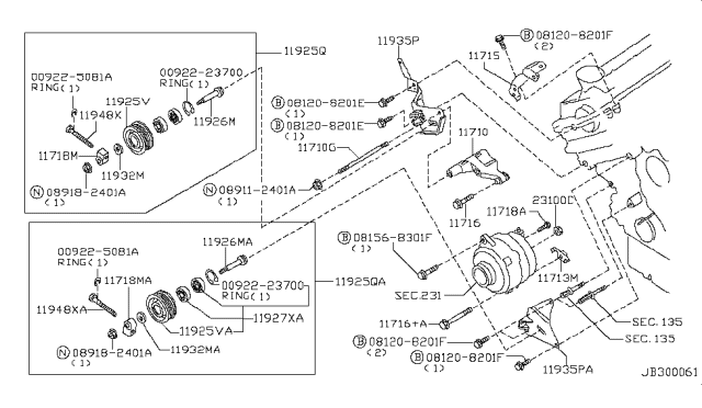 2001 Infiniti Q45 Pulley Assy Diagram for 11927-1P101