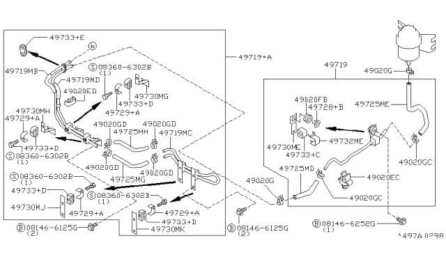 1998 Infiniti Q45 Power Steering Return Hose Diagram for 49725-6P006