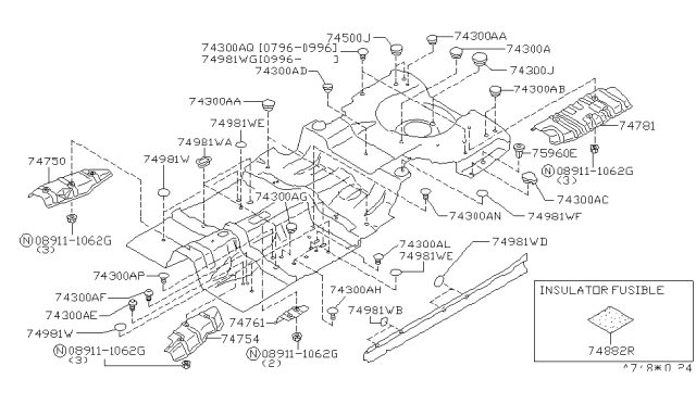 1997 Infiniti Q45 Plug-Floor Front Diagram for 01658-01161