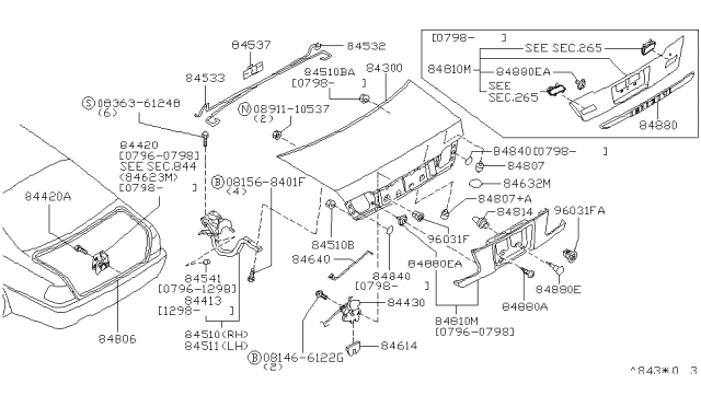 1998 Infiniti Q45 Bumper-Trunk Lid Diagram for 01658-02091