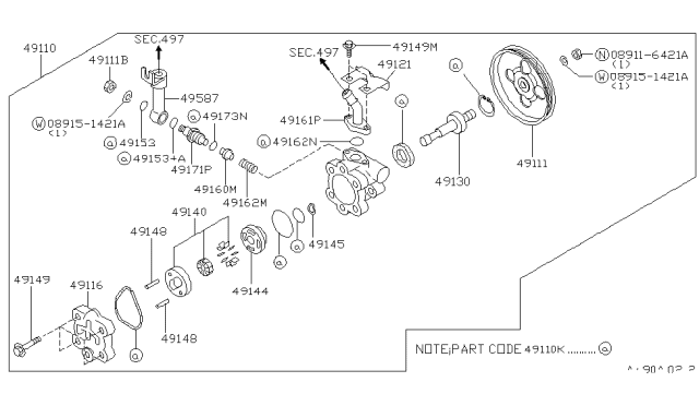 2000 Infiniti Q45 Power Steering Pump Assembly Diagram for 49110-7P000