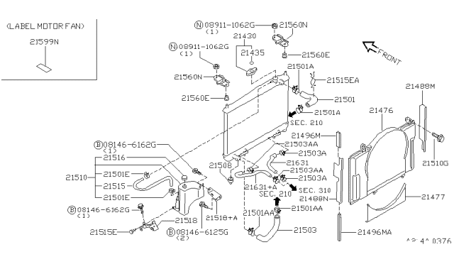 1997 Infiniti Q45 Radiator Cap Assembly Diagram for 21430-1P111
