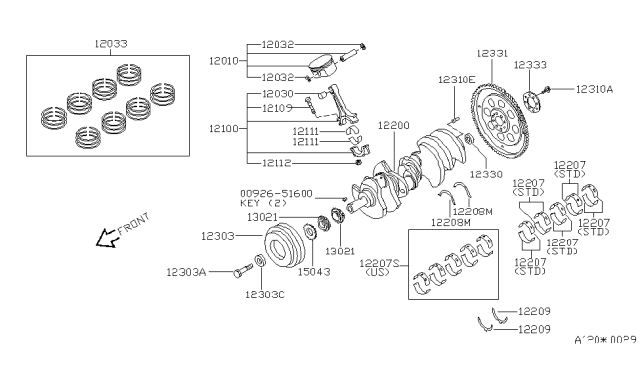 2000 Infiniti Q45 Piston,Crankshaft & Flywheel Diagram 1