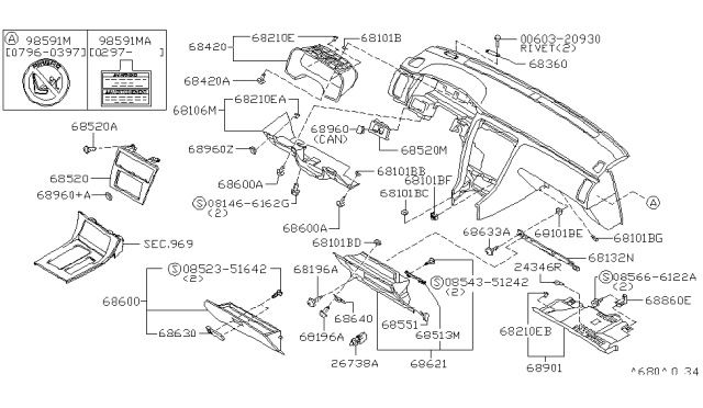 2000 Infiniti Q45 Instrument Panel,Pad & Cluster Lid Diagram 2