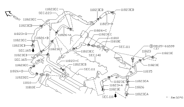 2000 Infiniti Q45 Blow By Gas Hose Diagram for 11826-6P007