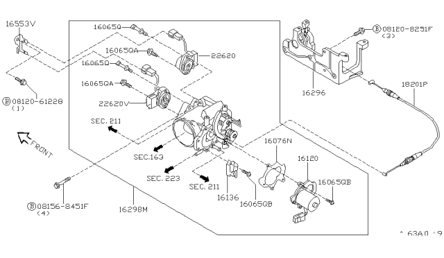 1997 Infiniti Q45 Chamber Assy-Throttle Diagram for 16119-6P010