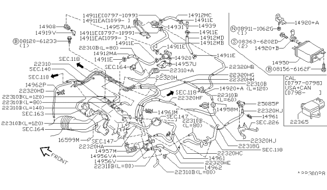 2000 Infiniti Q45 Cap Connector Diagram for 16599-W7000