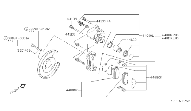 1998 Infiniti Q45 Rear Disc Brake Pad Kit Diagram for 44060-6P085