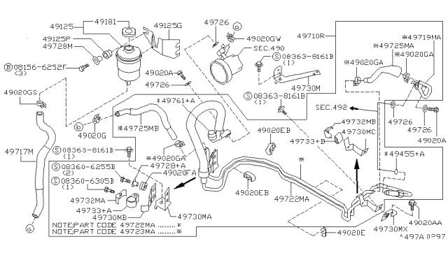 1999 Infiniti Q45 Power Steering Return Hose Diagram for 49725-6P100