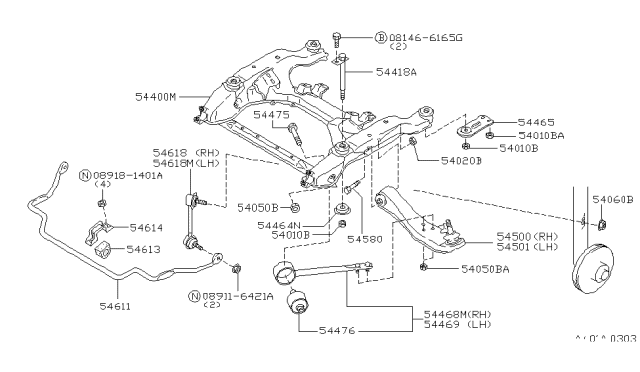1999 Infiniti Q45 Front Driver Left Lower Transverse Link Complete Diagram for 54501-6P650